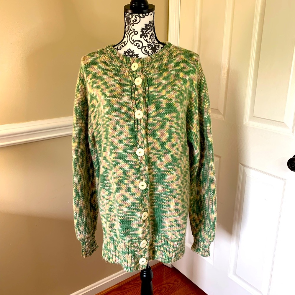 Vintage Women’s homemade, knit, green, button up- sweater